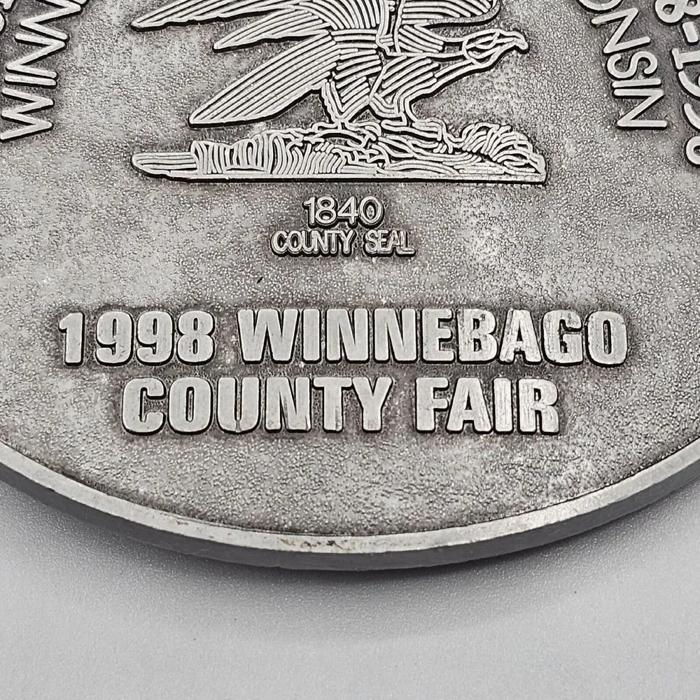Wisconsin Sesquicentennial Belt Buckle Pewter Eagle 1998 Winnebago County Fair